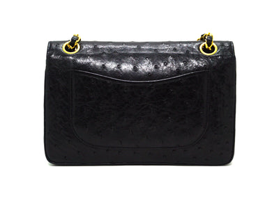 Chanel Vintage Rare Black Ostrich Small Classic Double Flap
