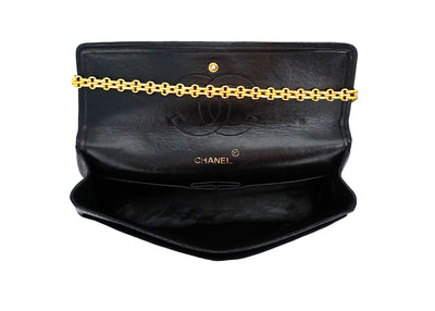 Chanel Vintage Rare Black Lizard Medium Classic Double Flap