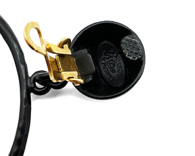 Chanel Vintage Rare XL Black &amp; Gold Logo Hoop Earrings