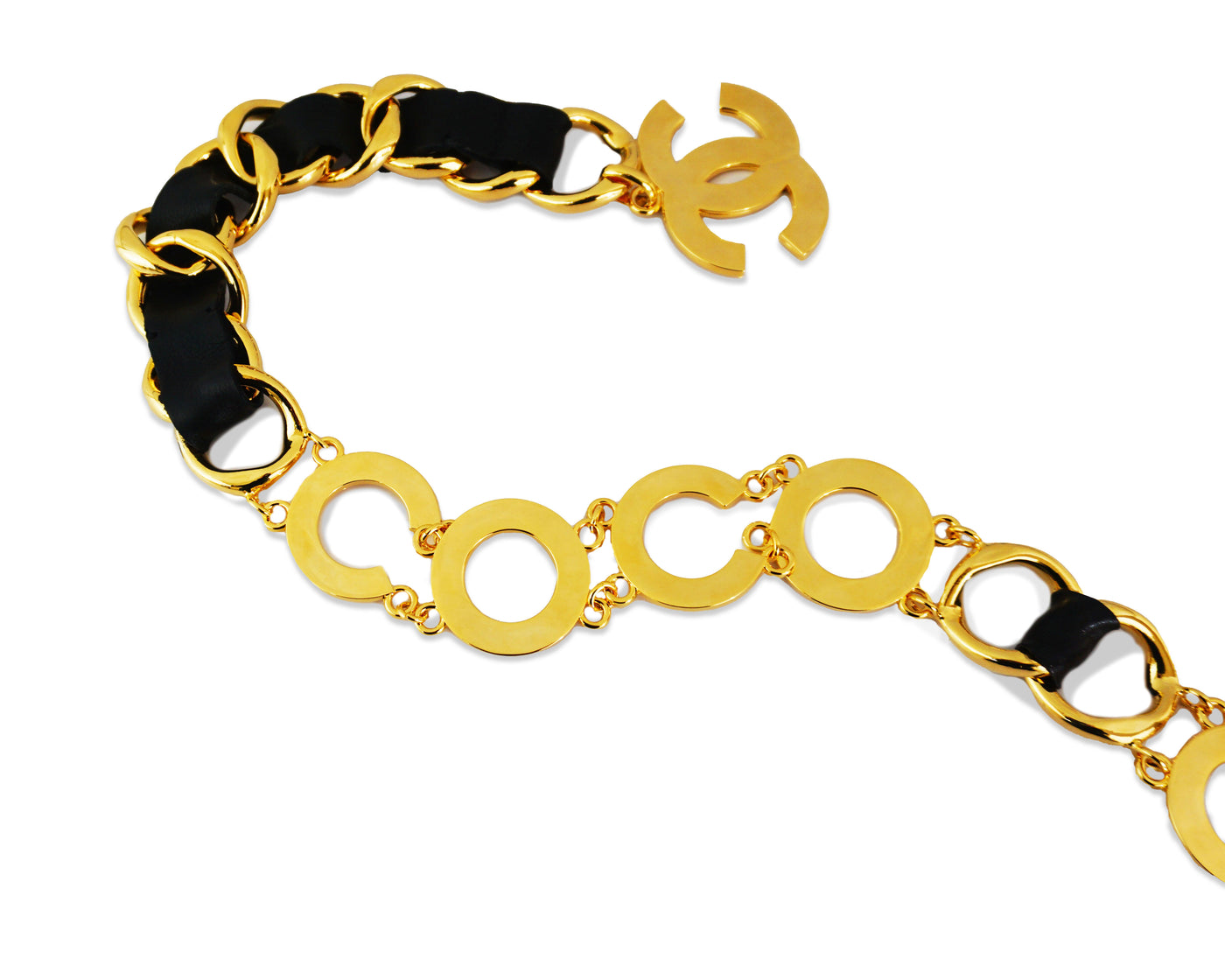 Chanel Vintage Rare XL “COCO CHANEL” Letter Leather Chain Belt