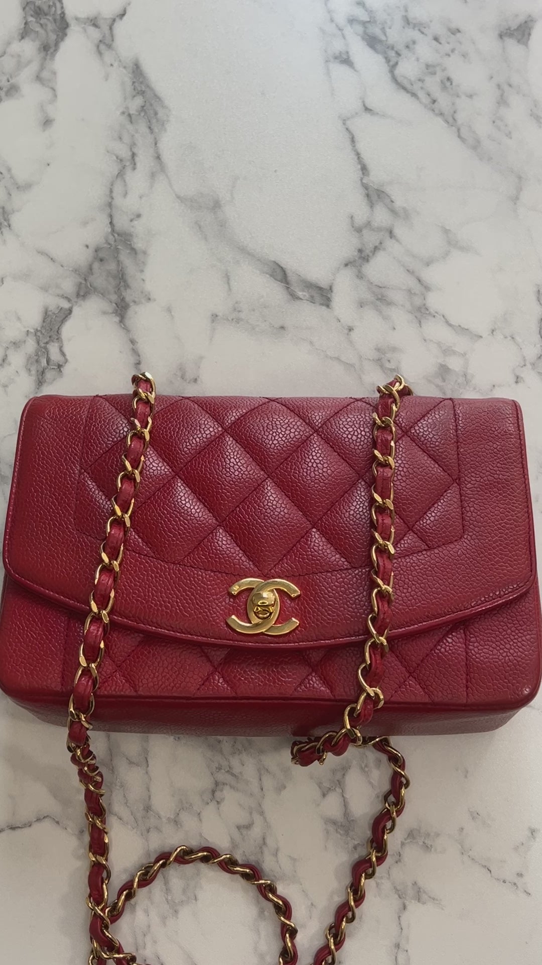 Chanel Vintage Rare Red Caviar Small Diana Flap