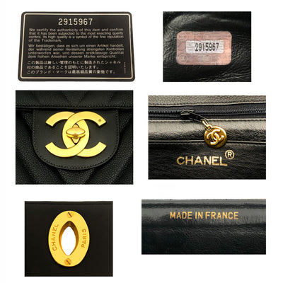 Chanel Vintage Rare Black Caviar Chevron Maxi XL Jumbo