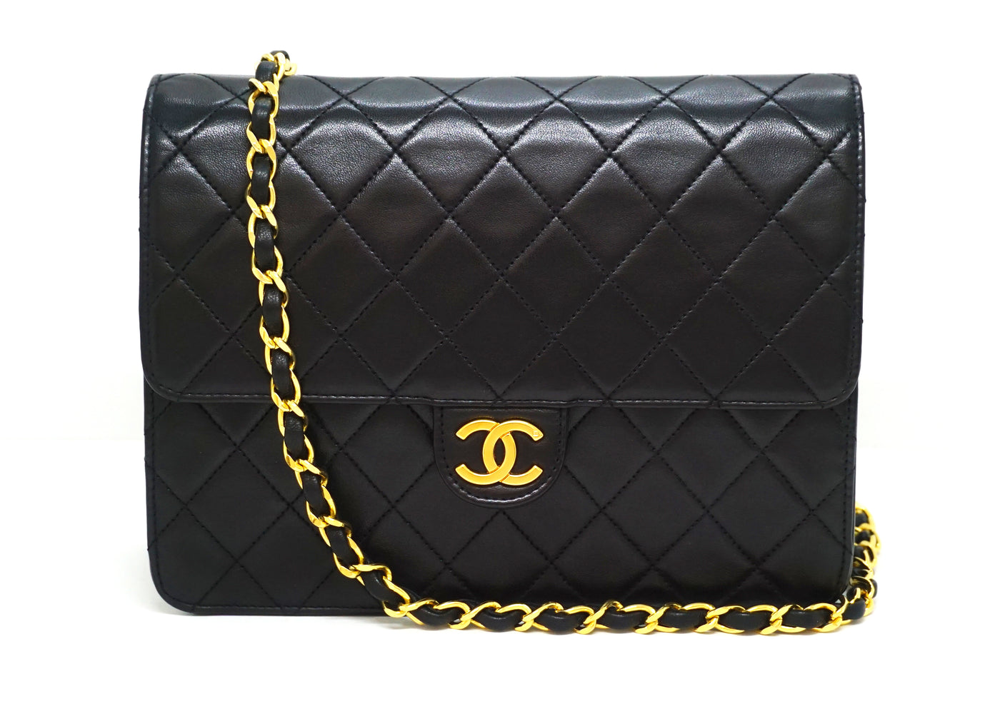 Vintage Chanel Classic Medium Double Flap Bag Black Chevron Leather 24 –  Break Archive