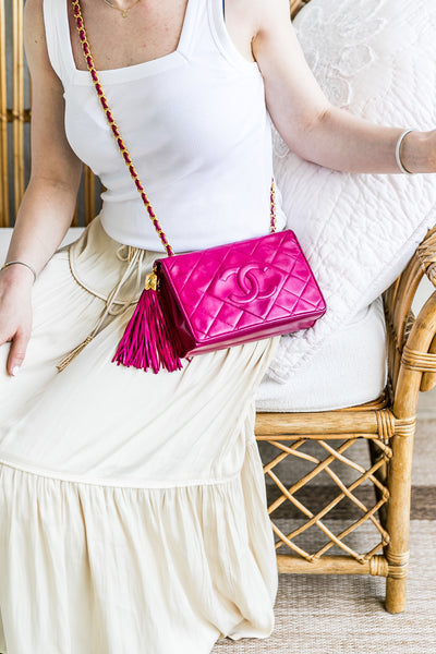 Chanel Vintage Rare Hot Pink Lambskin Full Flap