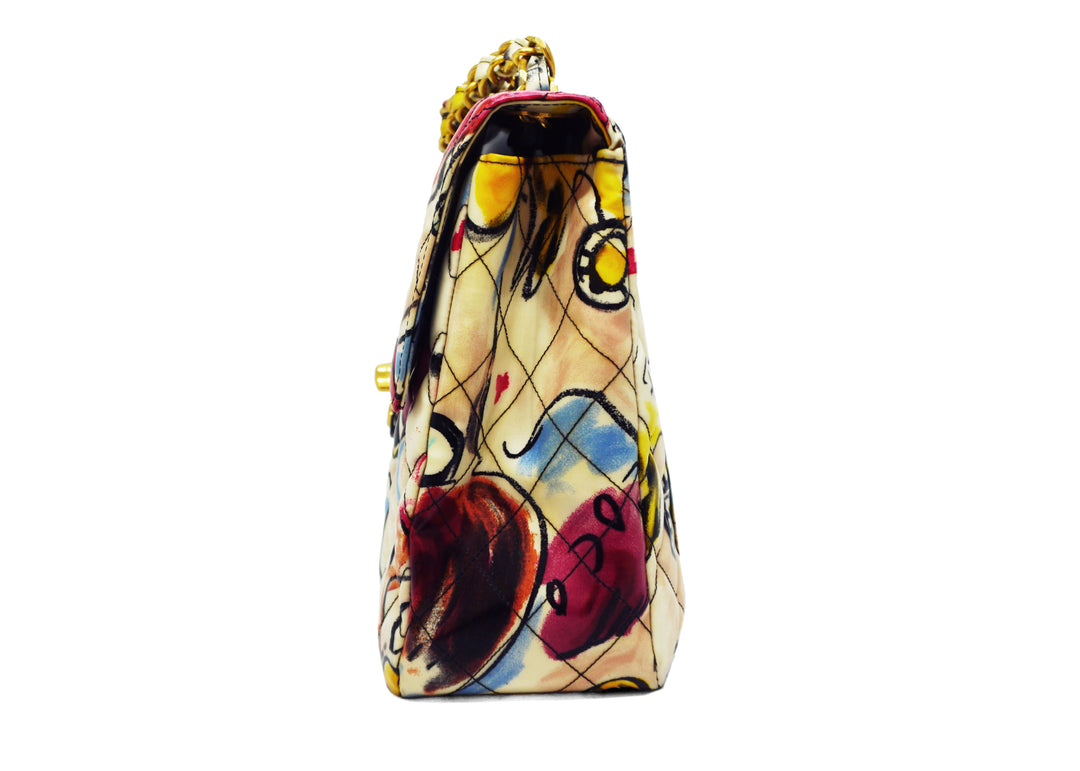 CHANEL アート限定 Chanel Vintage Rare Graffiti Sketch Printed Coated Canvas Maxi