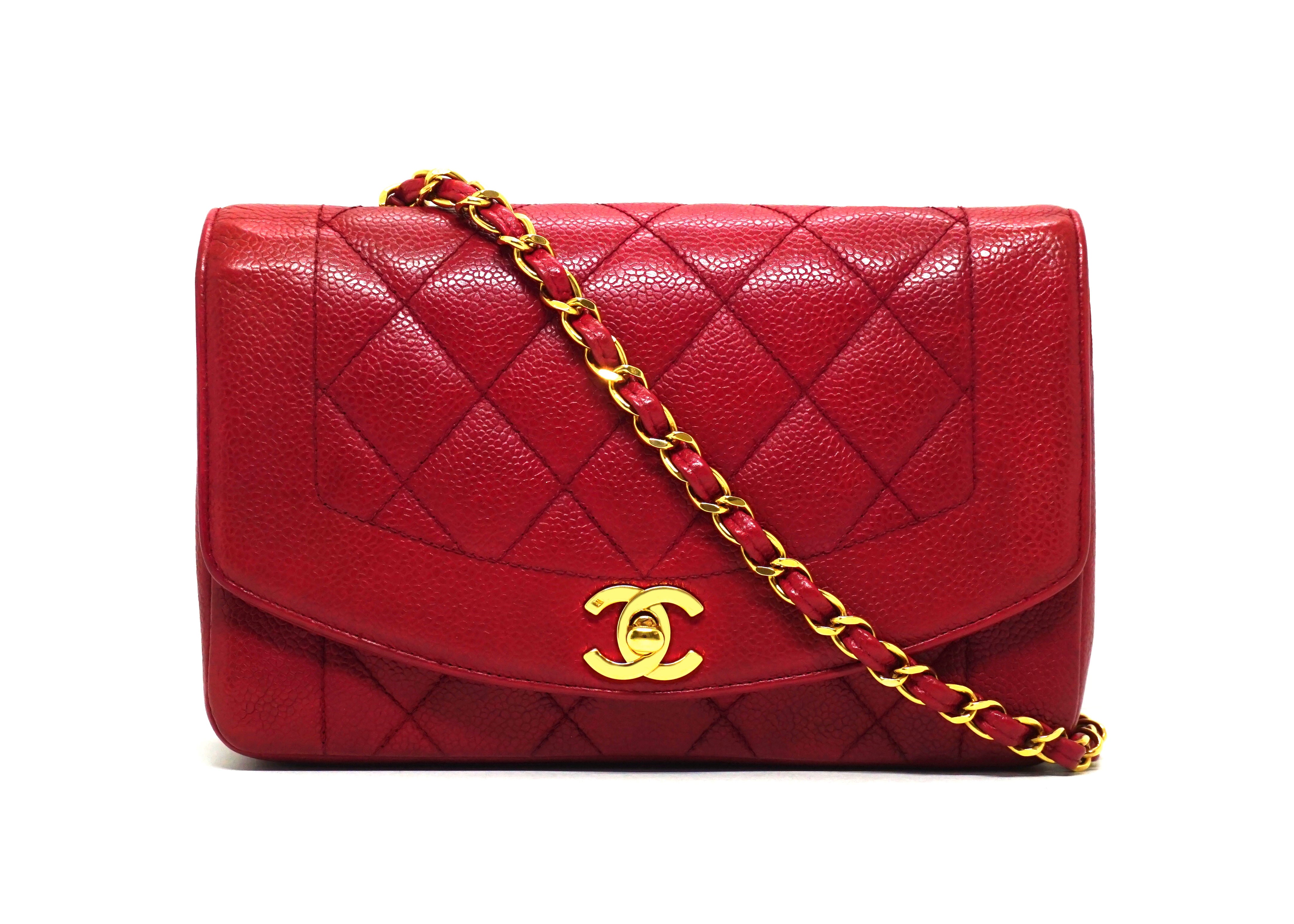 Chanel Vintage Rare Red Caviar Small Diana Flap – Classic Coco