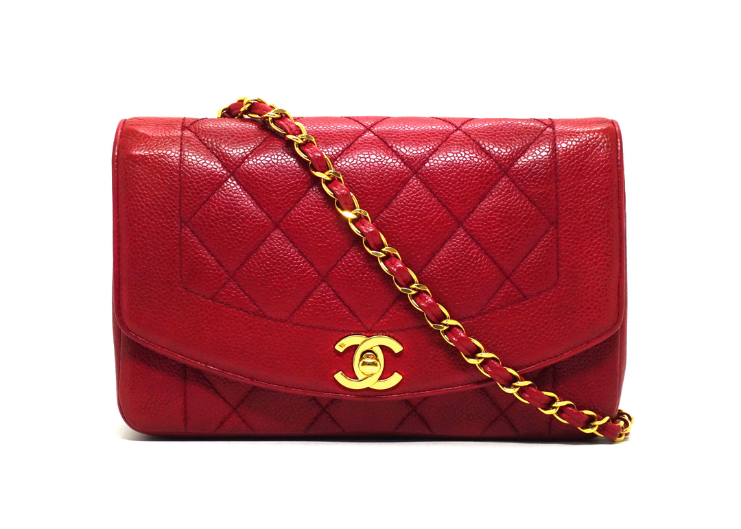 Chanel Vintage Rare Red Caviar Small Diana Flap Classic Coco Authentic Vintage Luxury