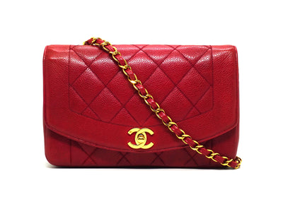 Chanel Vintage Rare Red Caviar Small Diana Flap