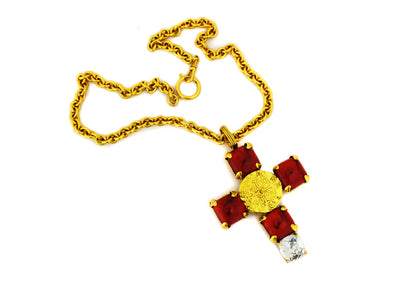 Chanel Vintage Rare Gripoix & Crystal Cross Necklace