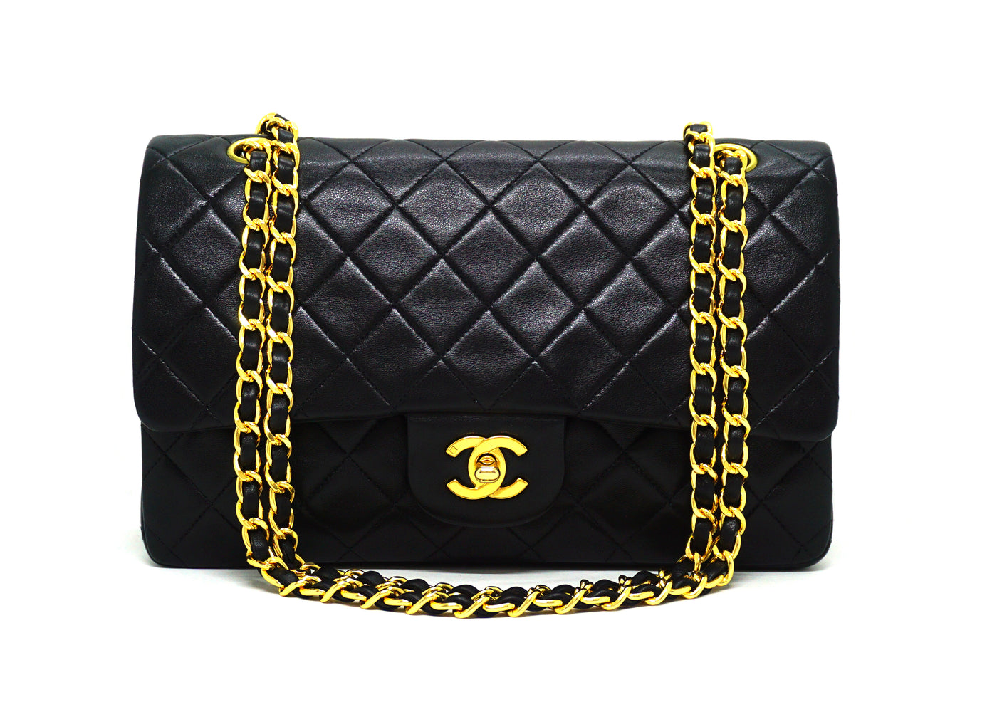 Chanel Vintage Black Lambskin Medium Classic Double Flap