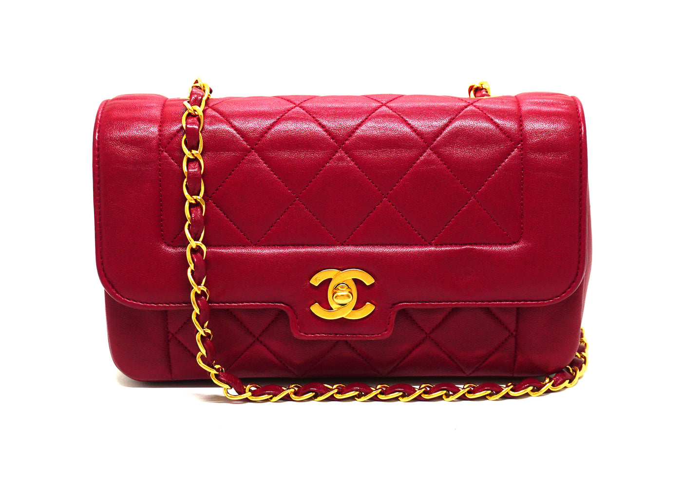 Chanel Vintage Rare Red Lambskin Boarder Flap