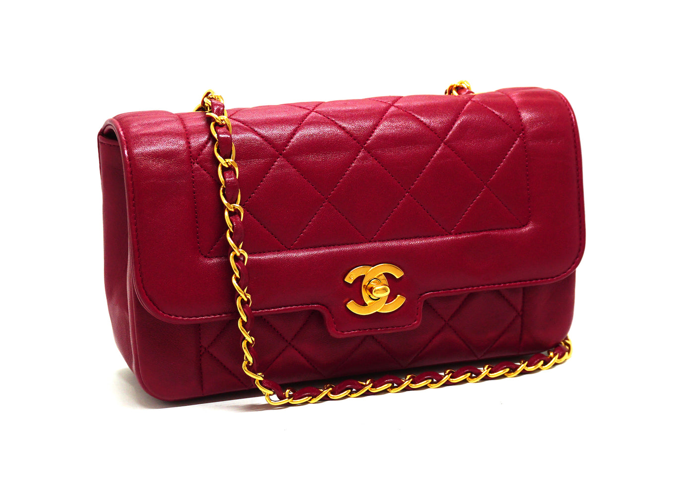 Chanel Vintage Rare Red Lambskin Boarder Flap