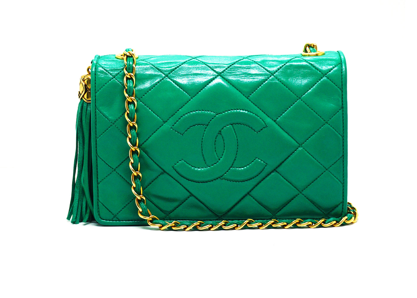 Chanel Vintage Rare Green Lambskin Mini Flap Bag