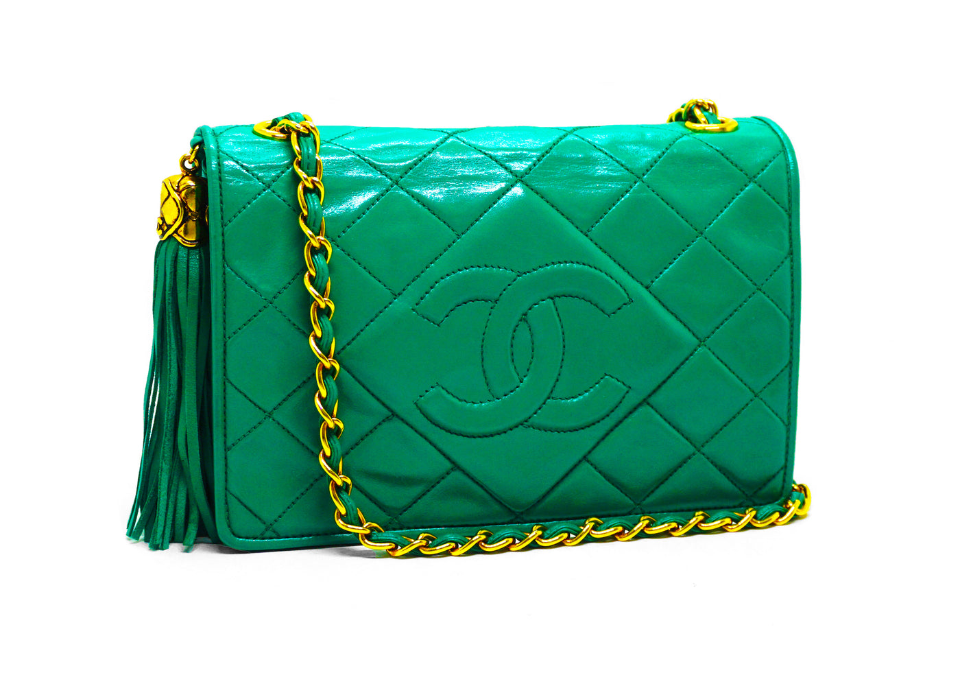 Chanel Vintage Rare Green Lambskin Mini Flap Bag