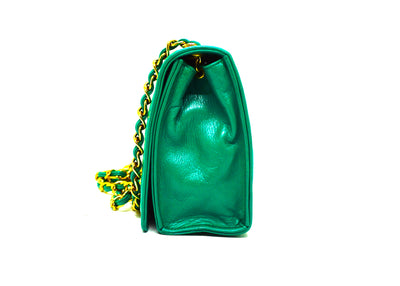 Chanel Vintage Rare Green Lambskin Mini Flap Bag