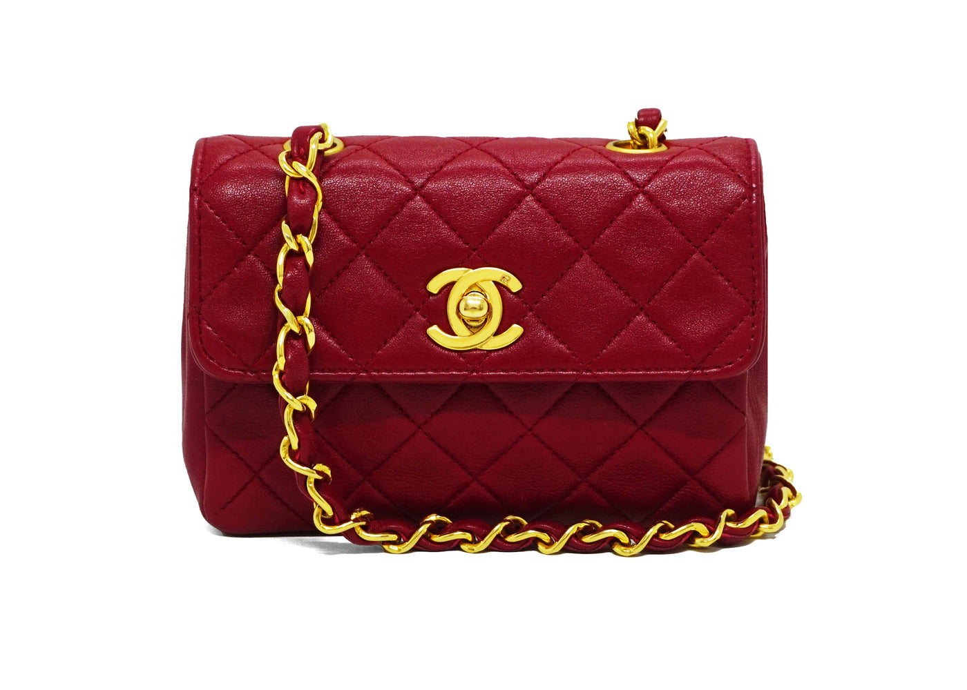 Chanel Vintage Rare Red Lambskin Micro Mini Flap