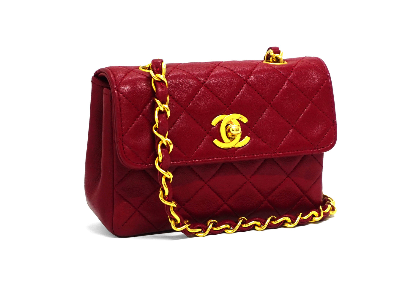 Chanel Vintage Rare Red Lambskin Micro Mini Flap