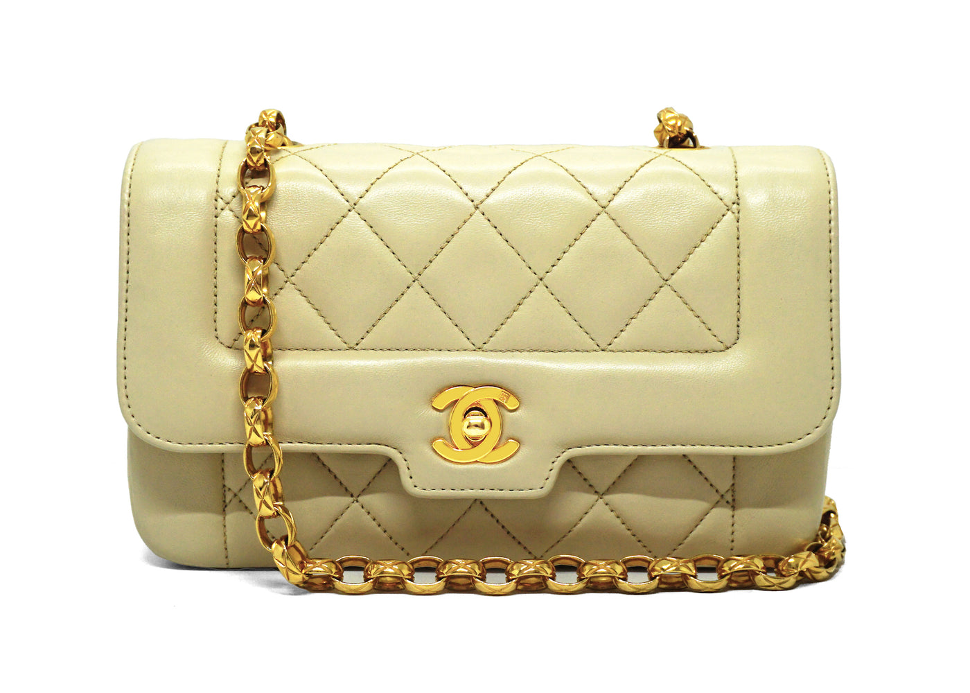 Chanel Vintage Rare Beige Lambskin Boarder Mini Flap