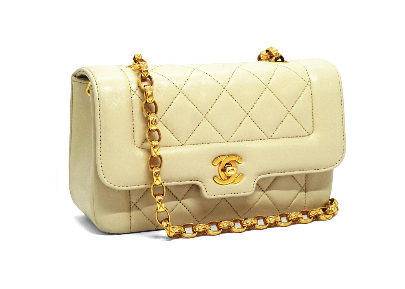 Chanel Vintage Rare Beige Lambskin Boarder Mini Flap