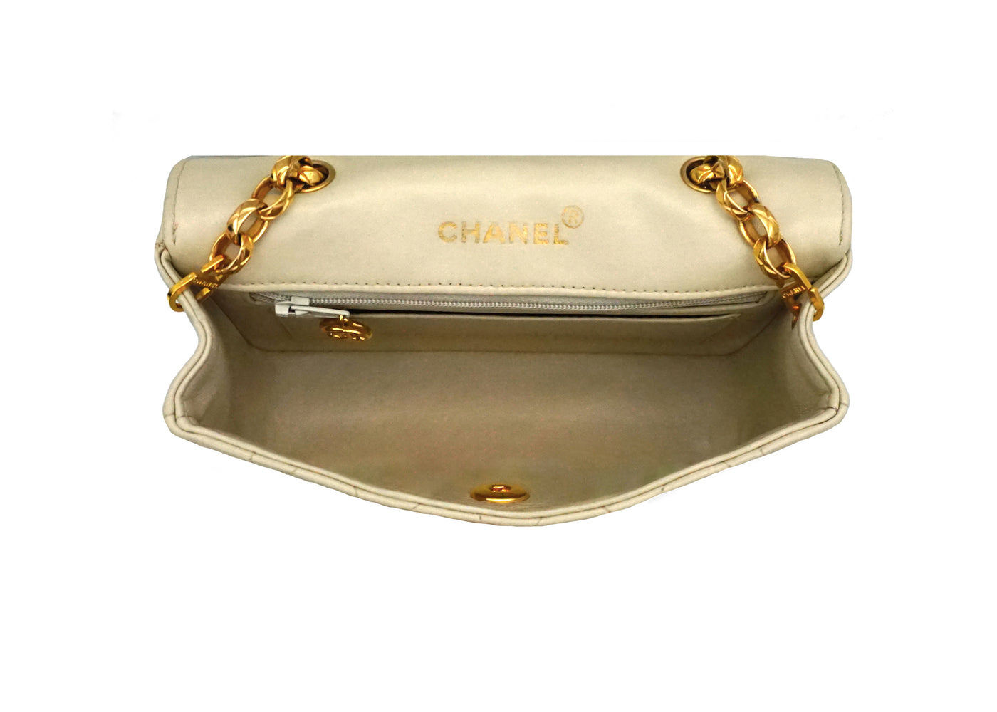 Chanel Vintage Rare Beige Lambskin Boarder Mini Flap