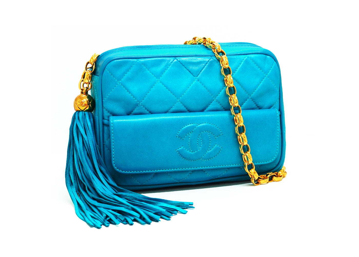 Chanel Vintage Rare Electric Blue Lambskin Camera Bag