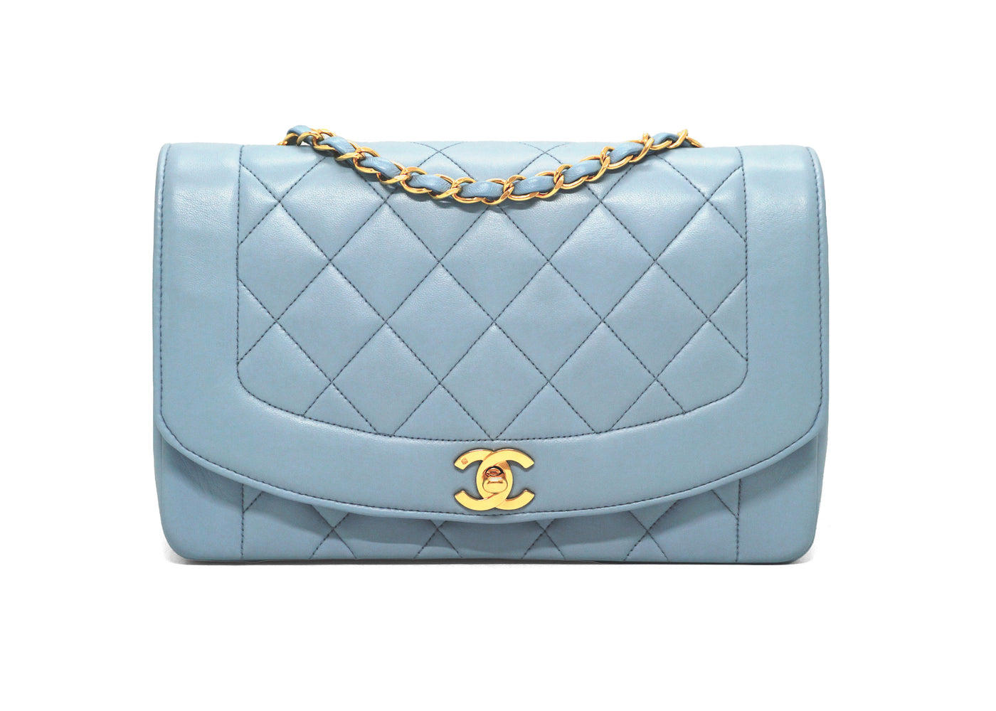 Chanel Vintage Rare Blue Lambskin Medium Diana Flap