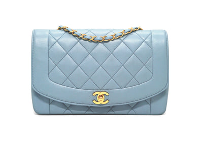 Chanel Vintage Rare Blue Lambskin Medium Diana Flap