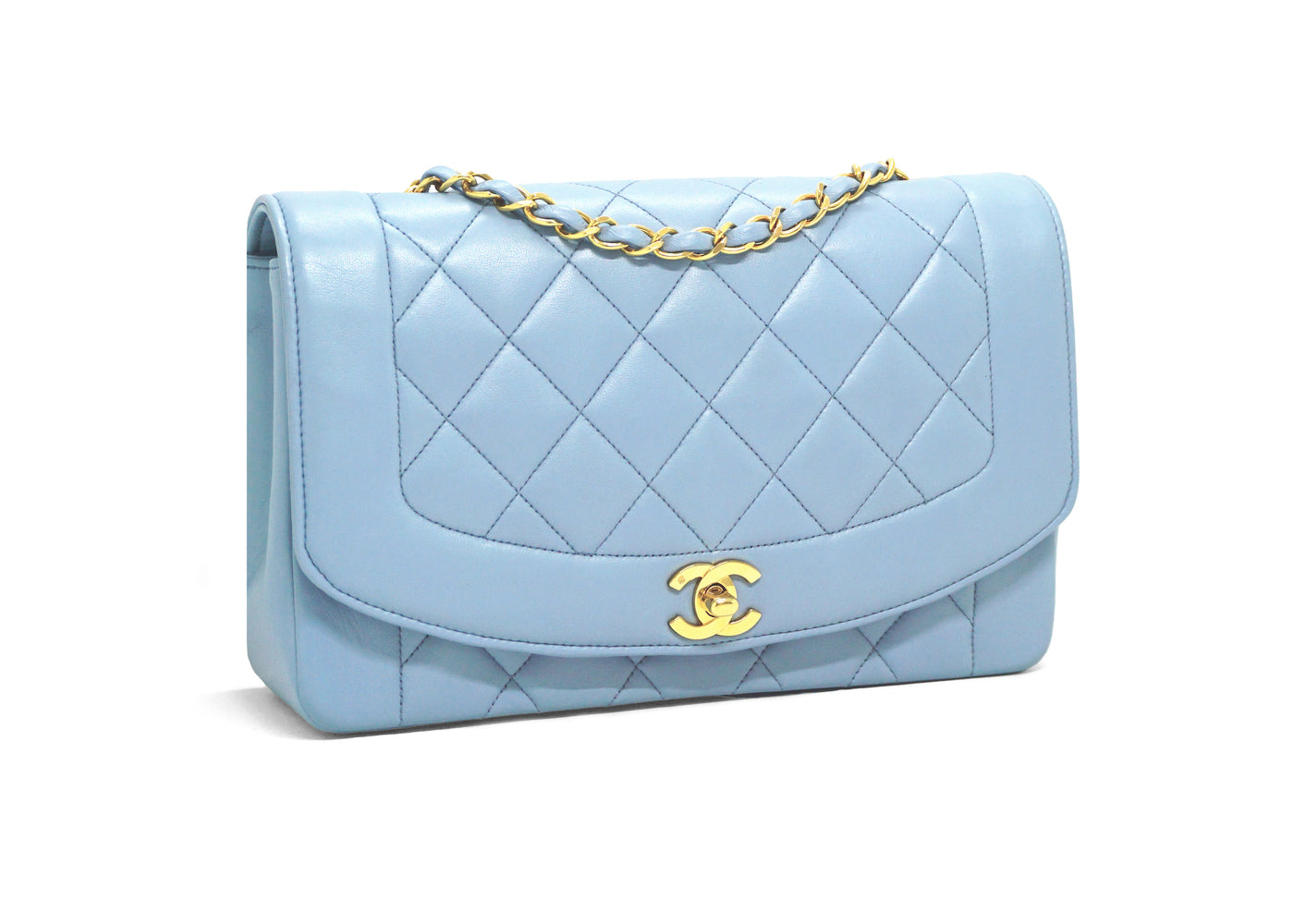 Chanel Vintage Rare Blue Lambskin Medium Diana Flap