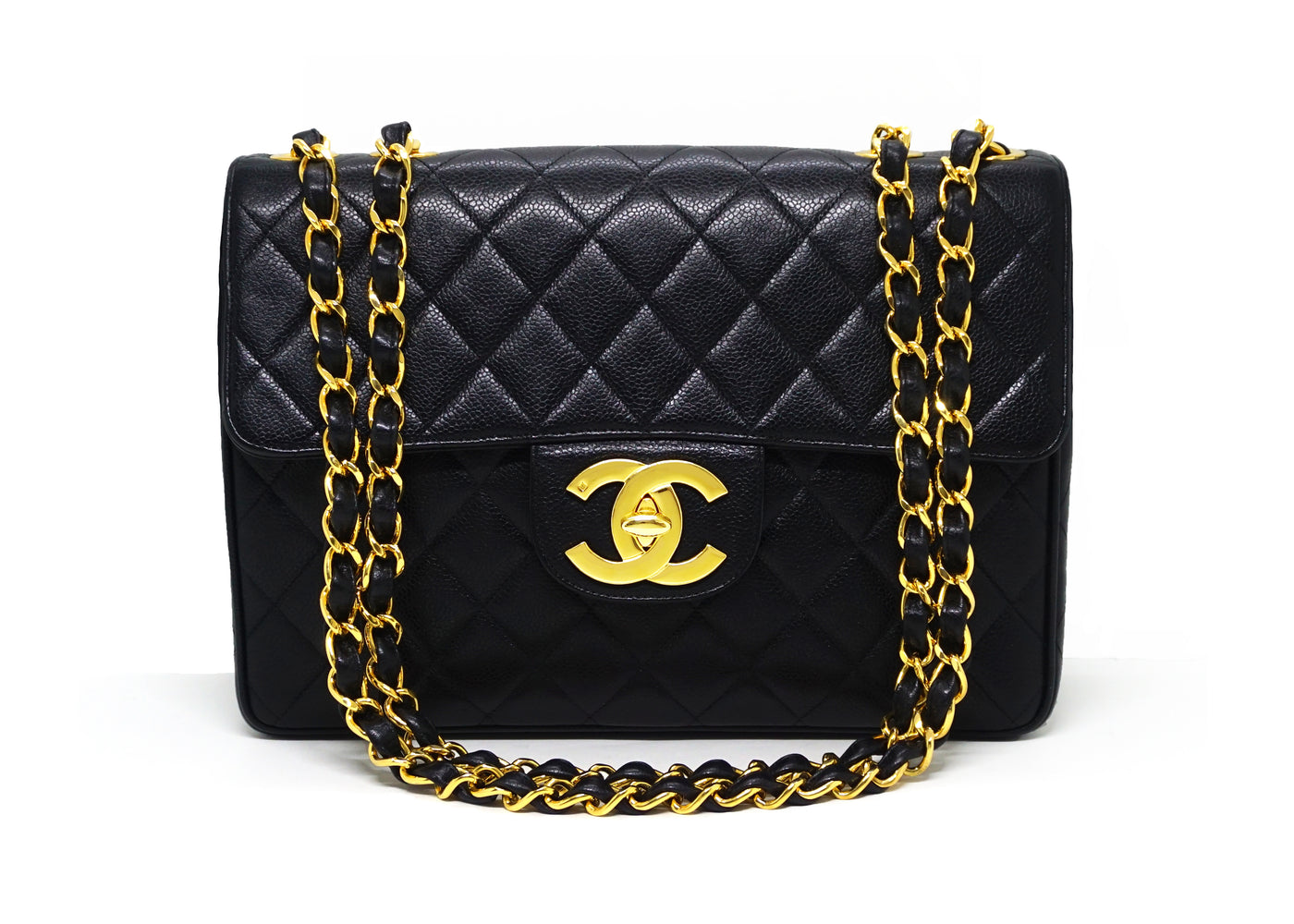 Chanel Vintage Rare Black Caviar XL CC Jumbo Flap