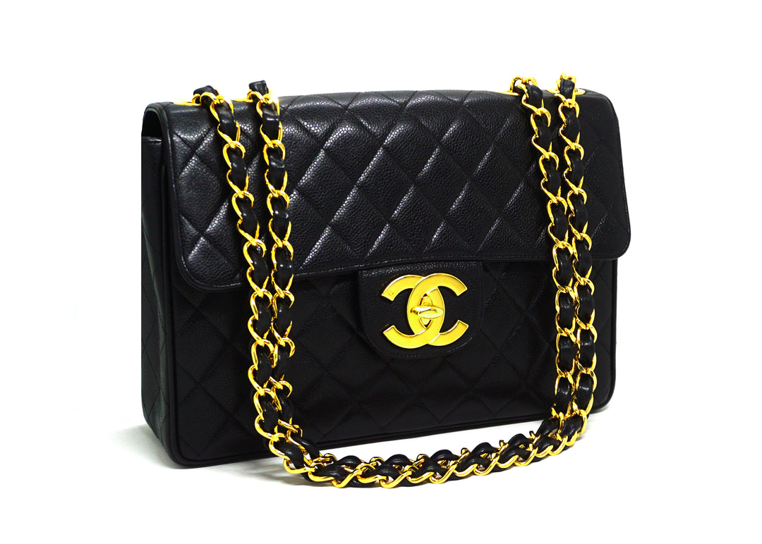 Chanel Vintage Rare Black Caviar XL CC Jumbo Flap – Classic Coco