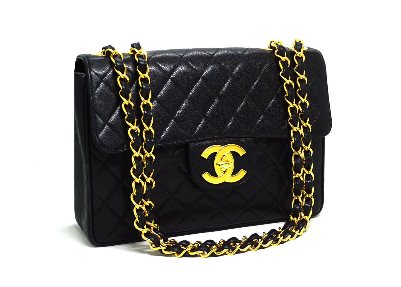 Chanel Vintage Rare Black Caviar XL CC Jumbo Flap