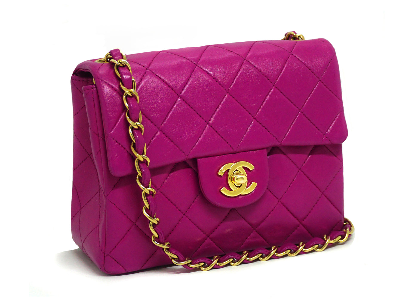 Chanel Vintage Rare Hot Pink Lambskin Classic Mini Flap