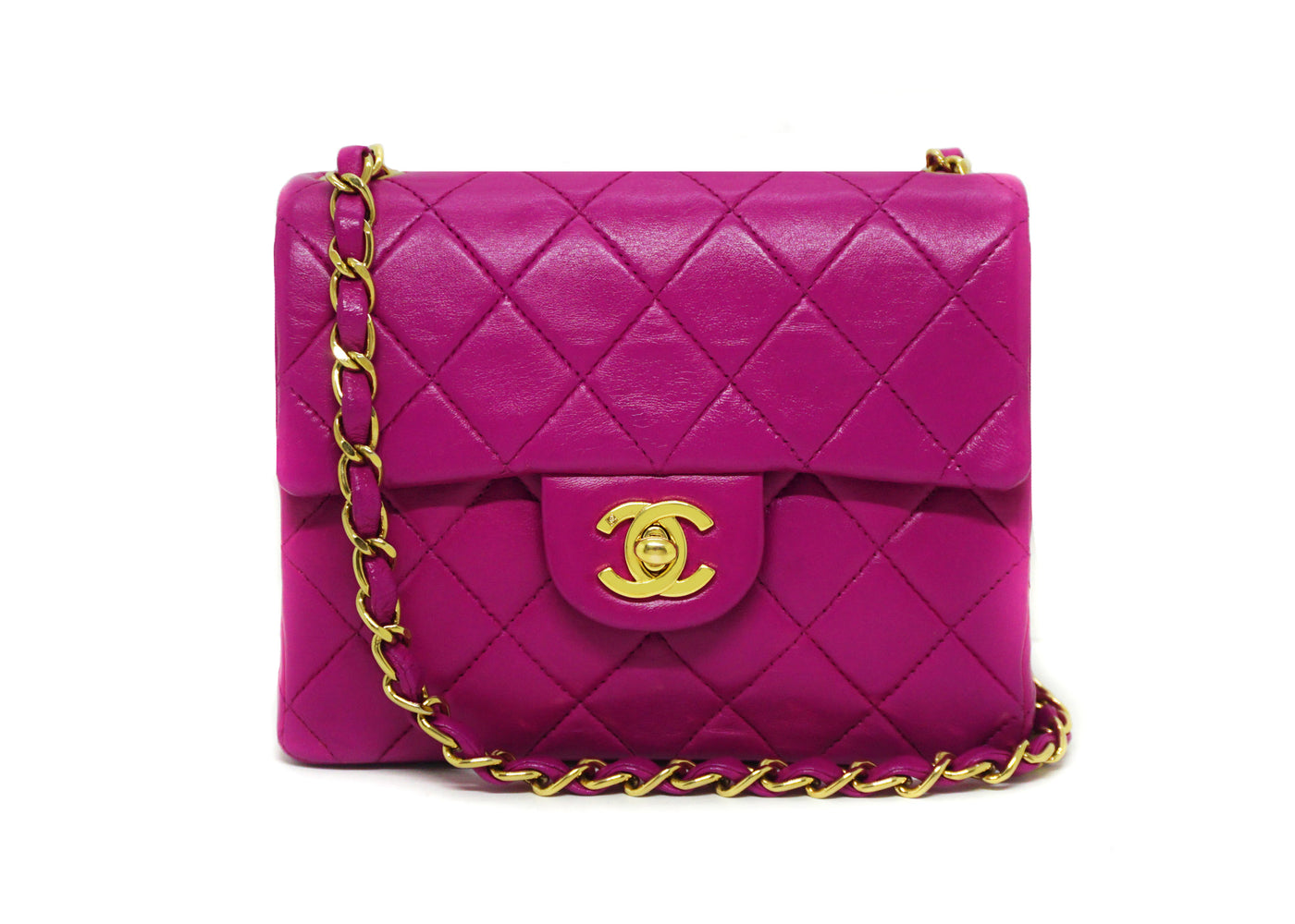 Chanel Vintage Rare Hot Pink Lambskin Classic Mini Flap