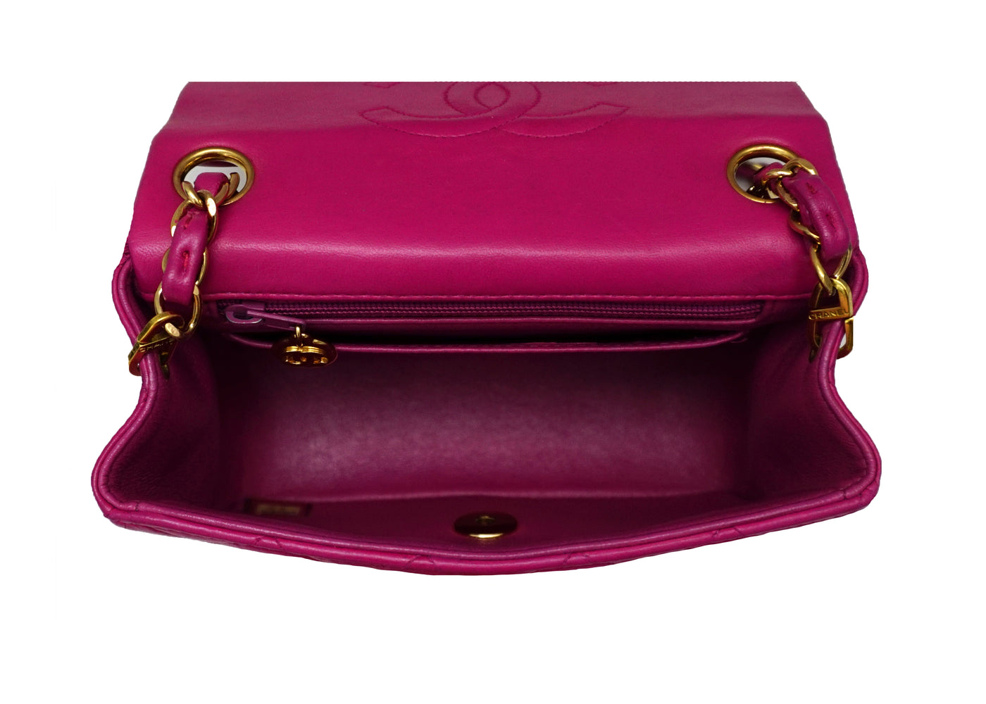Chanel Vintage Rare Hot Pink Lambskin Classic Mini Flap