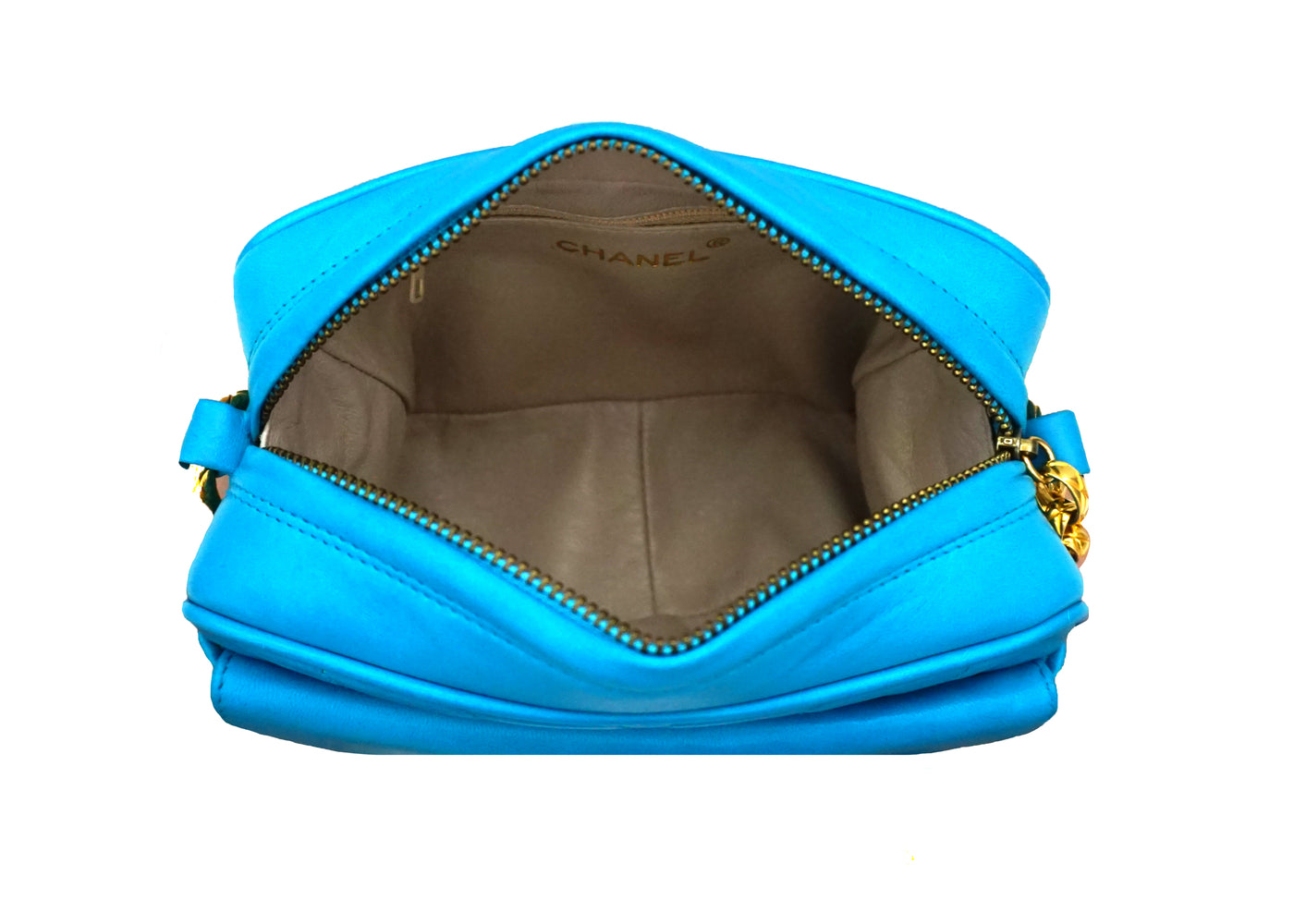 Chanel Vintage Rare Teal Lambskin Chevron Camera Bag