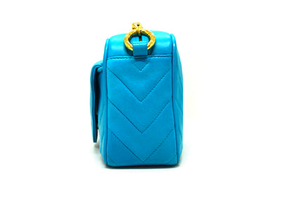 Chanel Vintage Rare Teal Lambskin Chevron Camera Bag