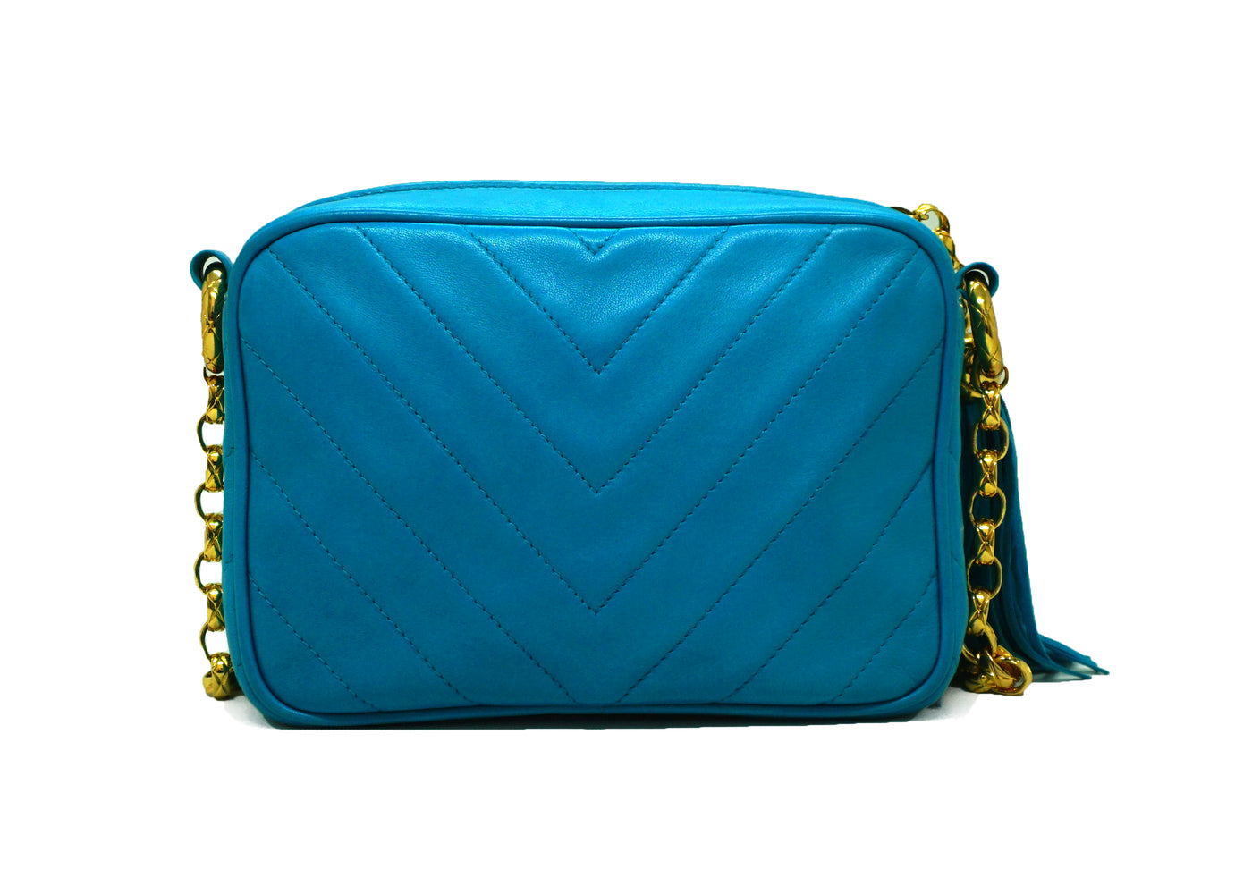 Chanel Vintage Rare Teal Lambskin Chevron Camera Bag