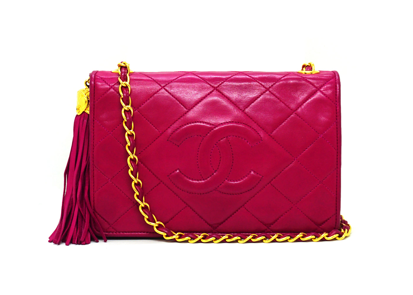 Chanel Vintage Rare Hot Pink Lambskin Full Flap