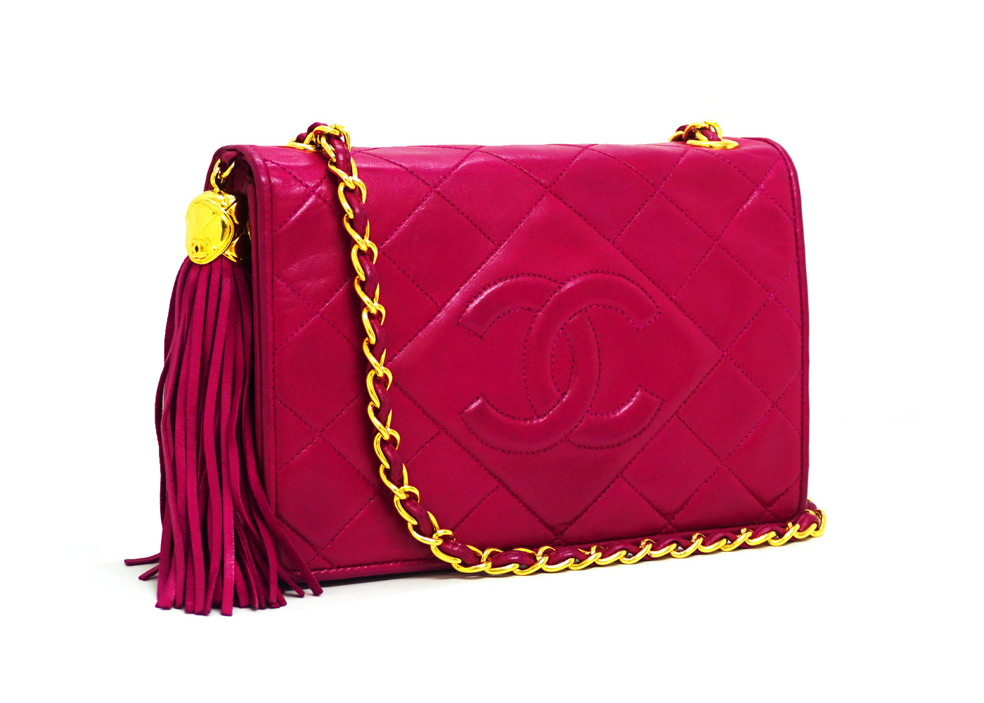 Chanel Vintage Rare Hot Pink Lambskin Full Flap