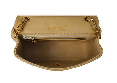 Chanel Vintage Rare Beige Lambskin Classic Mini Flap