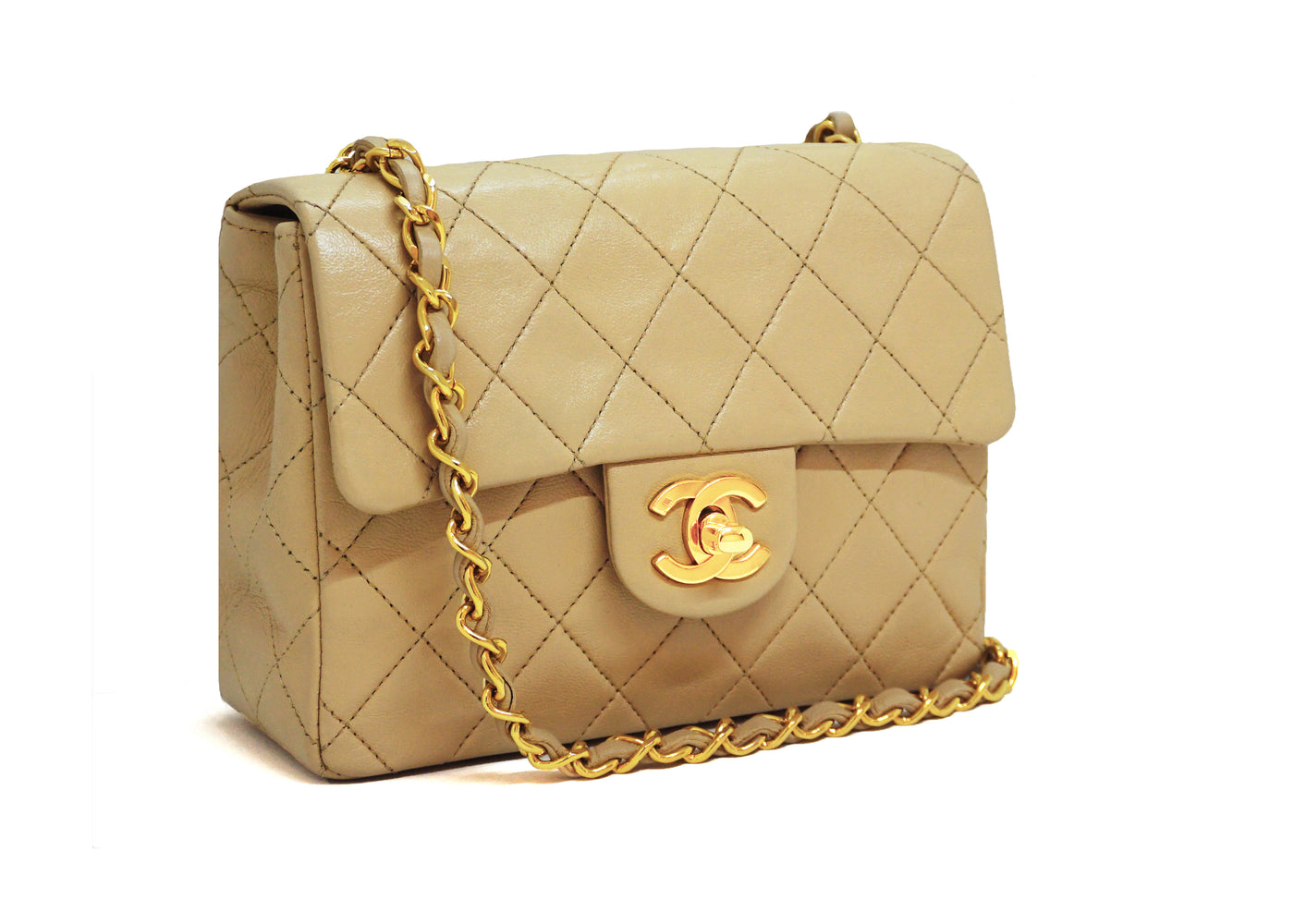 Chanel Vintage Rare Beige Lambskin Classic Mini Flap