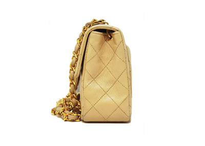 Chanel Vintage Rare Beige Lambskin Classic Mini Flap