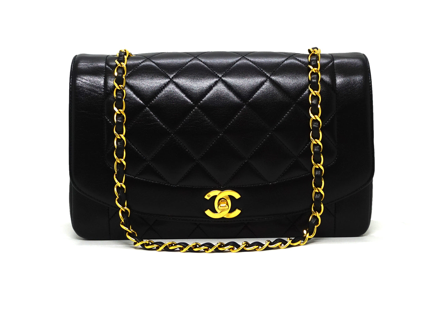 Chanel Vintage Black Lambskin Medium Princess Diana Flap