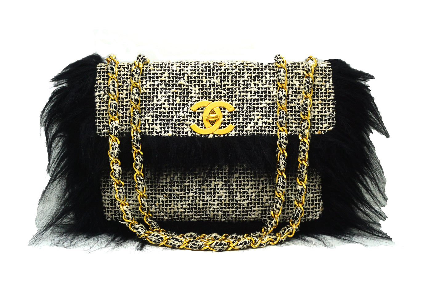 Chanel Vintage Tweed & Faux Fur Maxi Flap