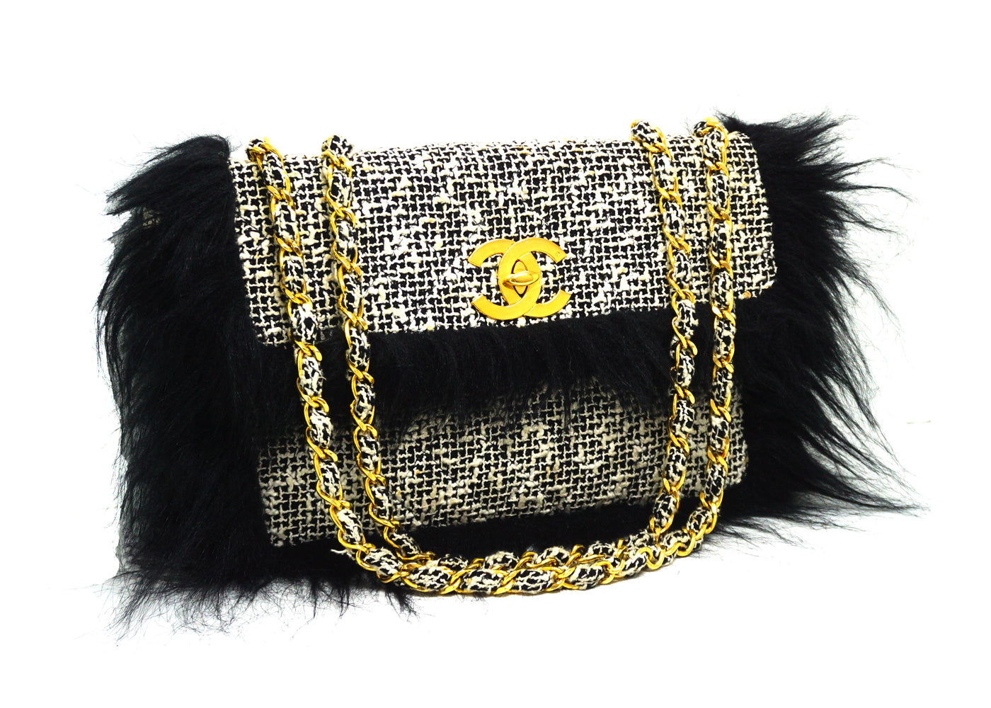 Chanel Vintage Tweed & Faux Fur Maxi Flap