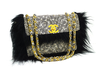 Chanel Vintage Tweed & Faux Fur Maxi Flap