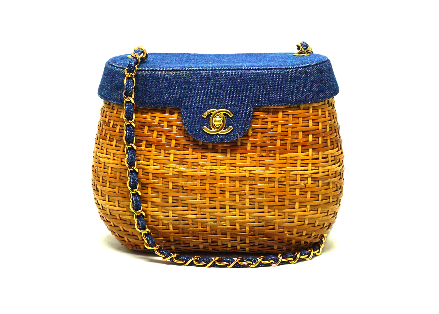 Chanel Vintage Wicker & Denim Basket Bag