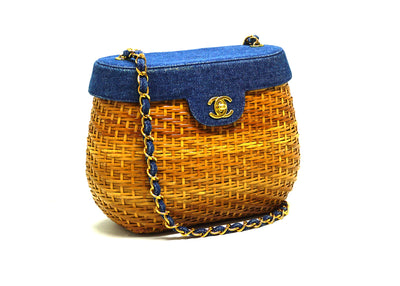 Chanel Vintage Wicker & Denim Basket Bag
