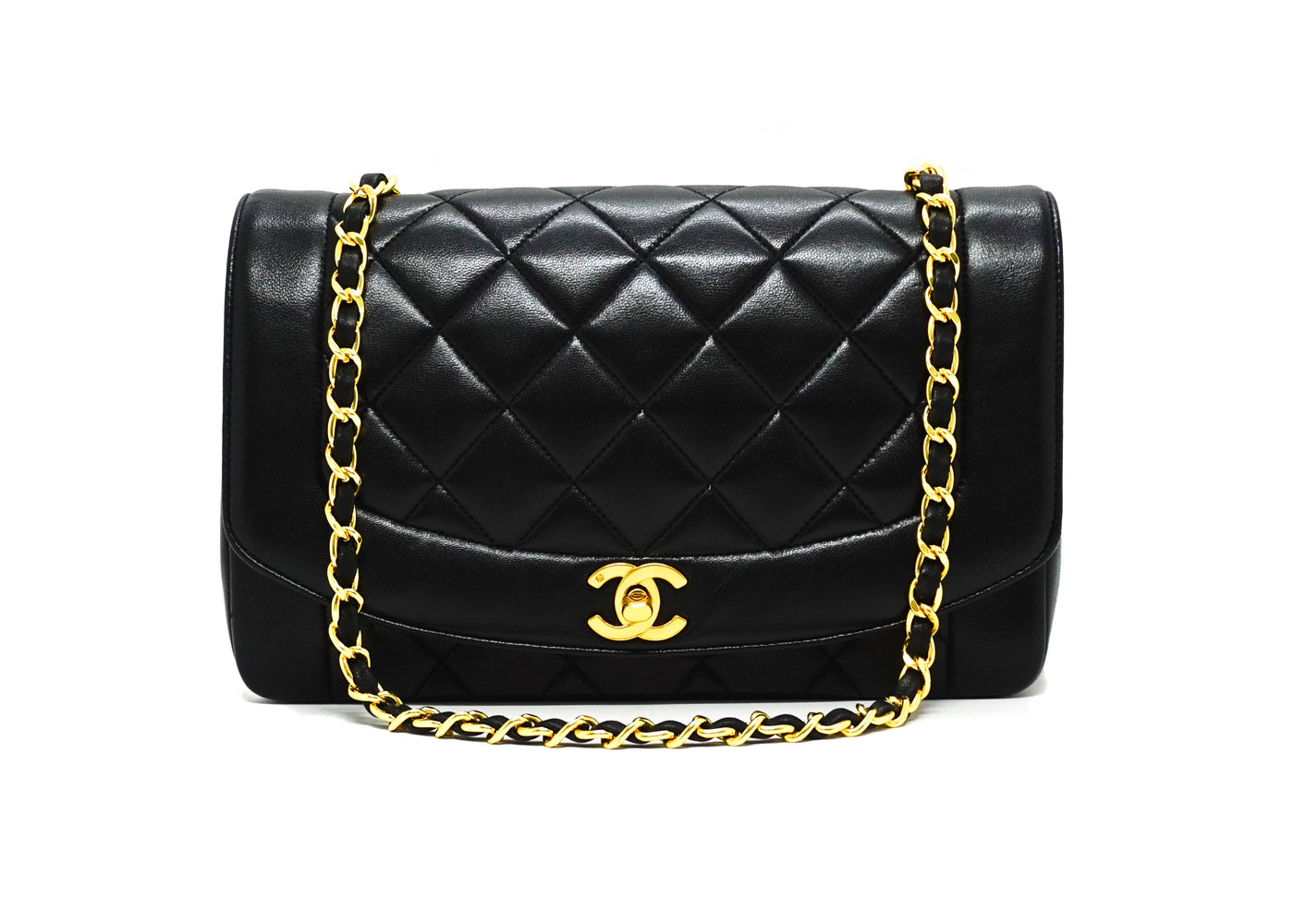 Chanel Vintage Black Lambskin Medium Diana Flap