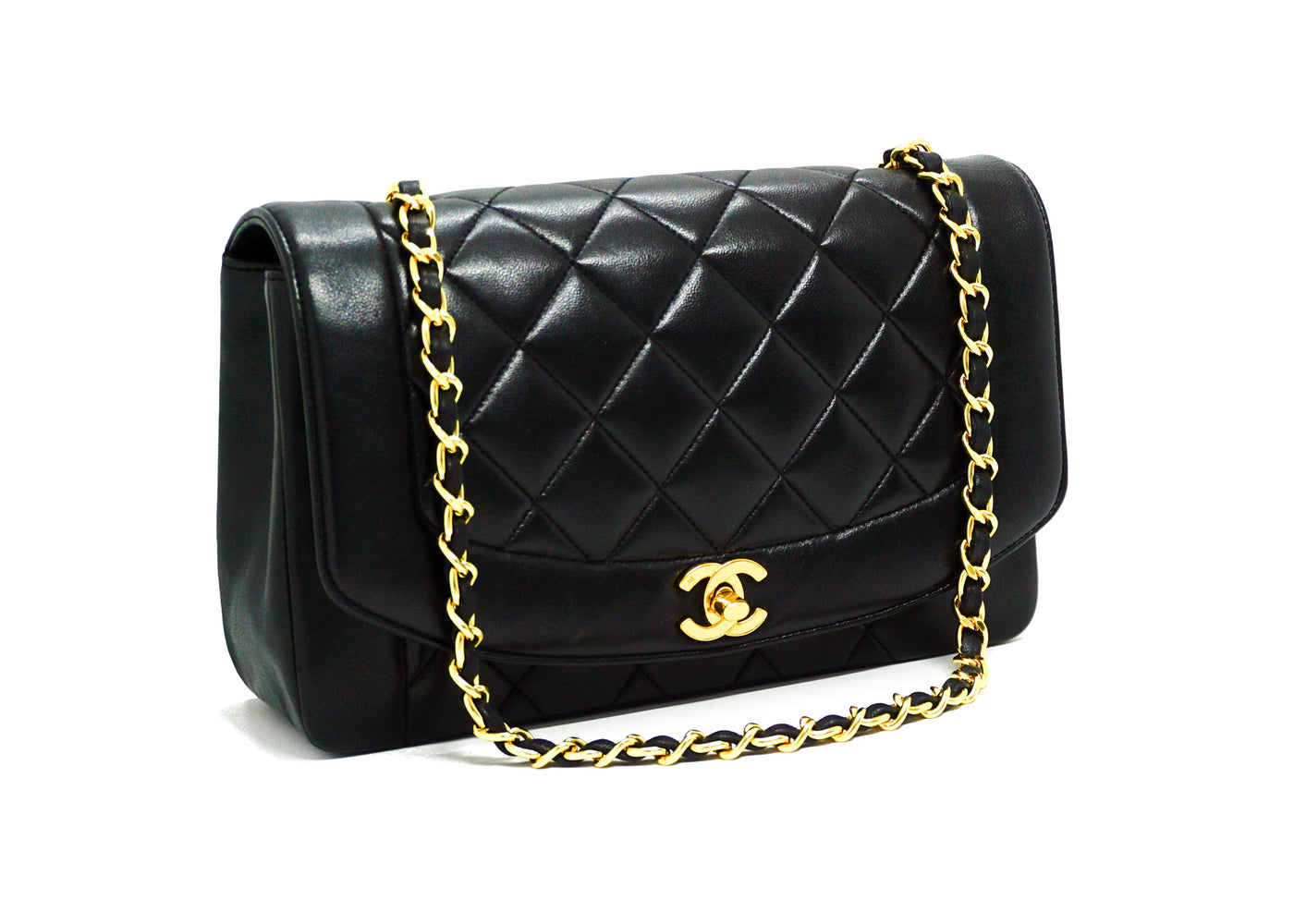 Chanel Vintage Black Lambskin Medium Diana Flap